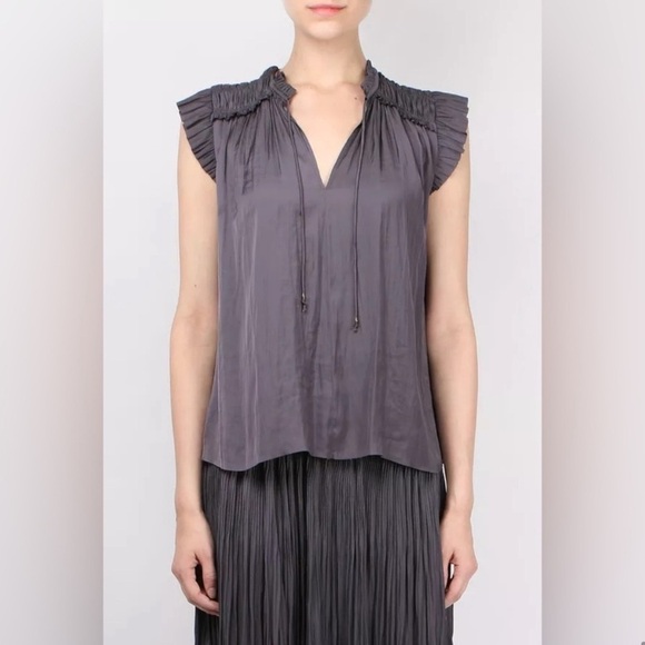 Ulla Johnson Ren Top Ruffle Silky Navy Blue size 2 - Picture 3 of 7